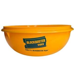 Vintage 90s Blockbuster Video Tupperware Popcorn Bowl Yellow USA No Lid Retro